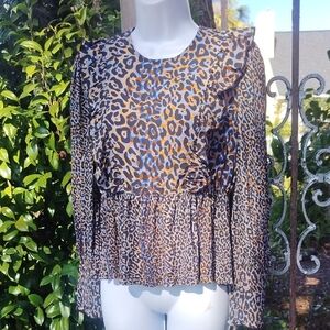 Blink London Ruffled Long Sleeve Leopard Print Top XS